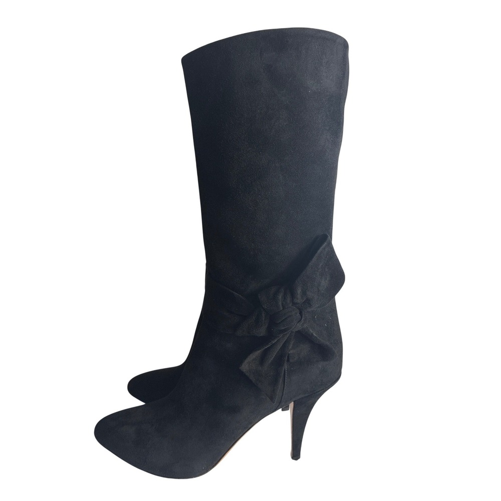 Valentino Garavani‎ Black Suede Bow Mid-Calf Stiletto Boots RQ H52 1 Size 40